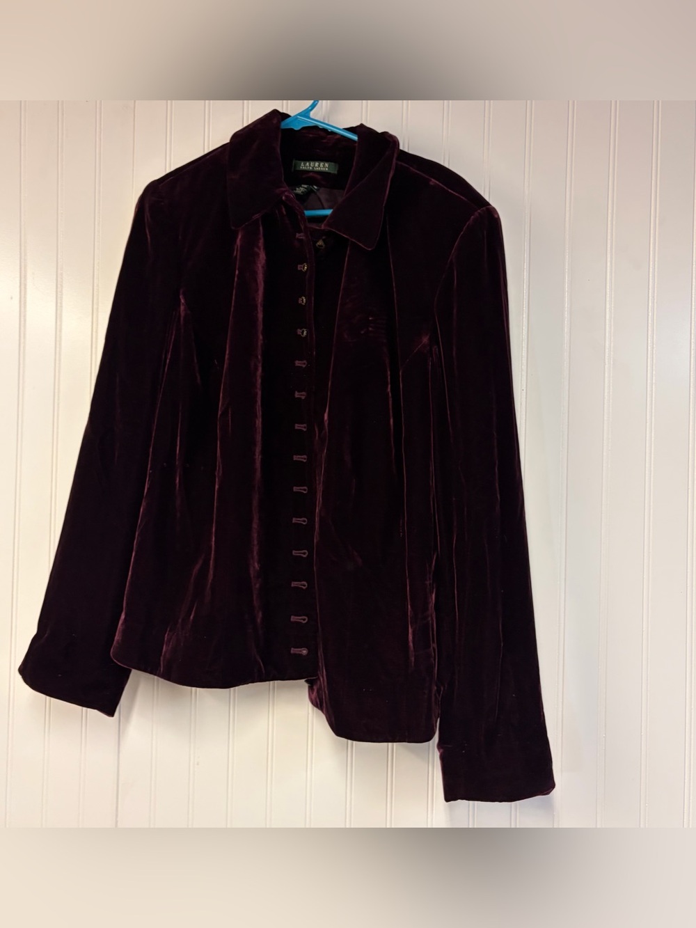Ralph Lauren Velvet Button-Front Jacket in Deep Burgundy 14W